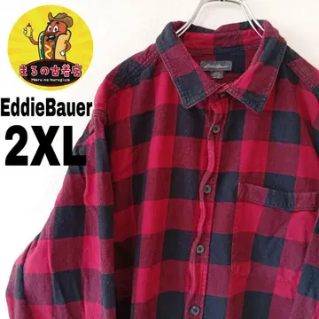 USA 구제 의류 EddieBauer 플란넬 셔츠 2XL 레드 블랙 체크