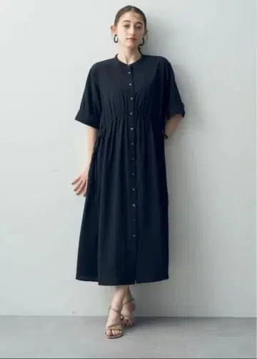 드로스트 디자인 셔츠 원피스 블랙 예카베카