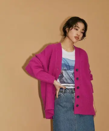 ADAM ET ROPE 로우 게이지 V넥 니트 가디건