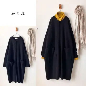 카구레 울 니트 코트 롱 노카라 히요쿠 버튼 코디건 겉옷