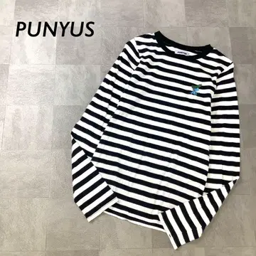 PUNYUS 주키니 자수 보더 티셔츠 긴팔 블랙 라인