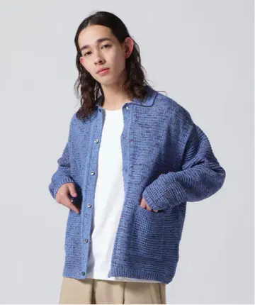 YOKE MESH KNITTED BUTTONED CARDIGAN 2 파랑
