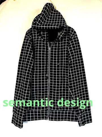 semantic design 블랙 x 화이트 체크 후드티 M