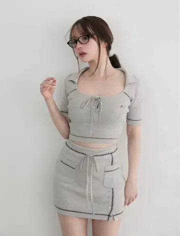 andmary 앤드마리 Kitty 니트 세트업 그레이