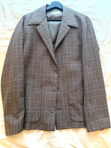 dries van noten 브라운 체크 자켓