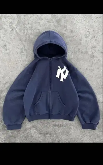 NY 로고 네이비 풀 집업 후드티