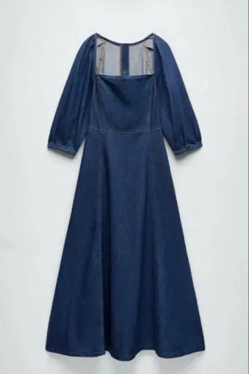ZARA 스퀘어 넥 퍼프 슬리브 데님 롱 원피스