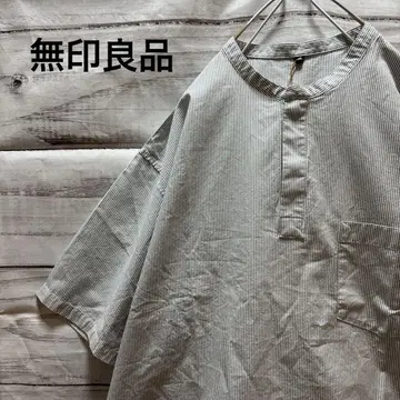 새상품 무인양품 헨리넥 반팔T셔츠 화이트 네이비 택 포함 MUJI