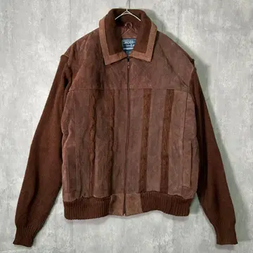빈티지 가죽 니트 절개 자켓 브라운 스웨이드