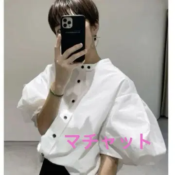 새상품급 MACHATT 퍼프 슬리브 W버튼 블라우스