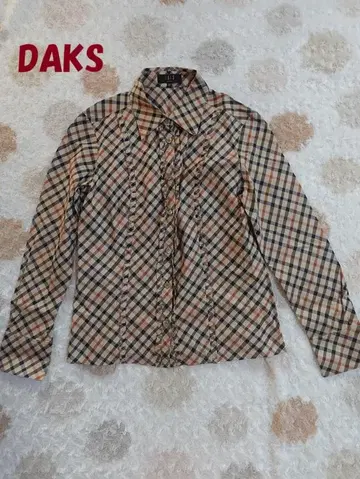 클리닝 닥스 DAKS 프릴 긴팔 블라우스 셔츠 체크 38