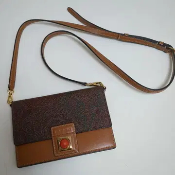 ETRO 에트로 페이즐리 무늬 숄더백 PVC 가죽 브라운