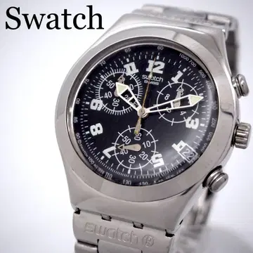 101 스와치 시계 크로노그래프 데이트 남성용 실버 블랙