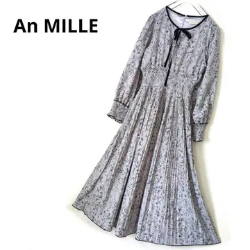 An MILLE 안미르 플리츠 꽃무늬 롱 원피스 그레이 플레어