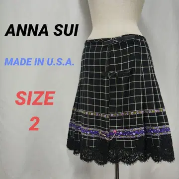 ANNA SUI 안나수이 플리츠 스커트 체크 레이스 벨트 울