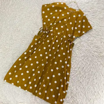 새상품급 Ladies Fashion 도트 원피스 머스타드 M 귀여운