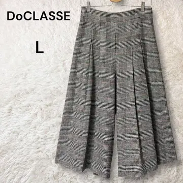 DoCLASSE 턱 가우초 팬츠 와이드 글렌체크 패턴 그레이 L