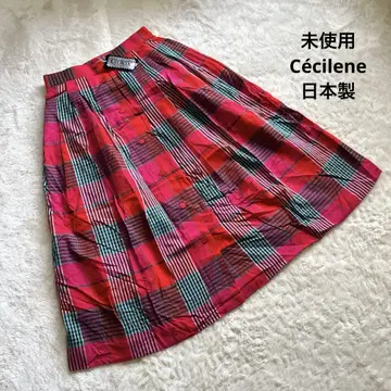 세시레느 플레어 스커트 종아리 기장 빨간색 체크 일본제