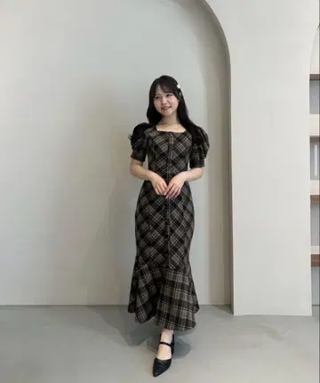 AnMILLE 스트레치 체크 머메이드 OP