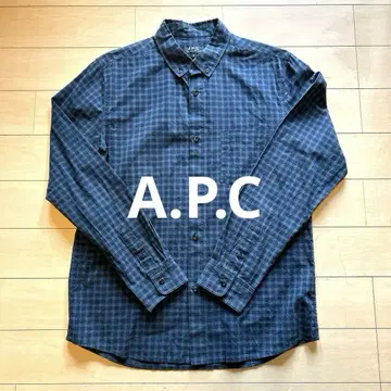 A.P.C. 그린 깅엄 체크 패턴 버튼 다운 긴팔 셔츠 M 사이즈