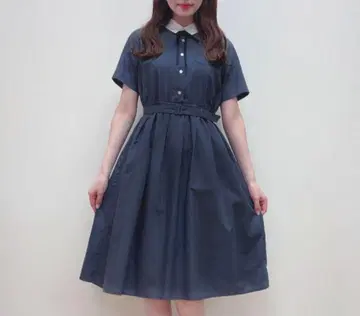 리본 타이 네이비 셔츠 원피스