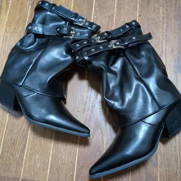 SHEIN 올 가을/겨울 블랙 버클 롱 부츠