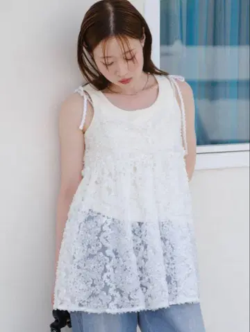 카스타네 앞뒤 2WAY 웨이브 자수 튤 튜닉