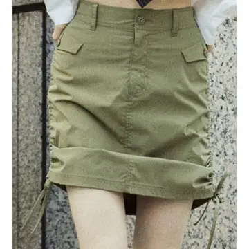 무릎 길이 사이드 개더 스커트