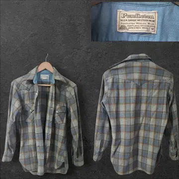 70년대 Pendleton 울 체크 셔츠 M