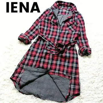이에나 IENA 긴팔 셔츠 원피스 체크 리본 벨트 핑크 네이비