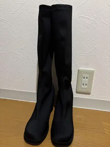 블랙 스트레치 롱 부츠