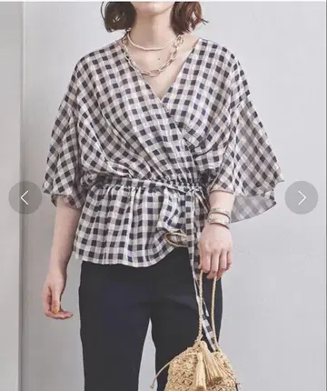 UNITED ARROWS UWCC P 깅엄 체크 카슈쿨 블라우스