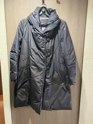 여성용 다운 코트 네이비 후드 부착