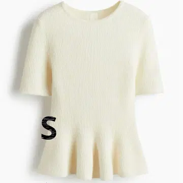 H&M 페플럼 니트 RIB-KNIT PEPLUM TOP 크림 S