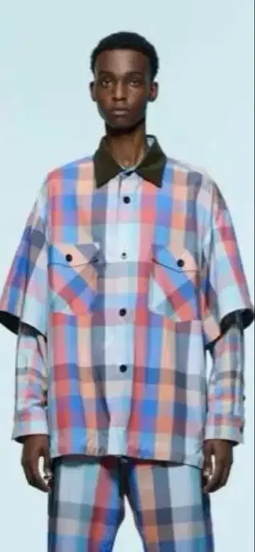 22aw Sacai 플래드 레이어드 셔츠 체크 셔츠