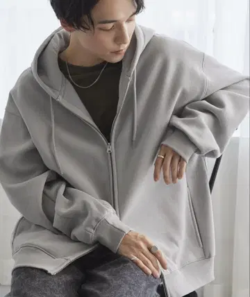 헤비 웨이트 루즈 베이직 풀 집업 후드티