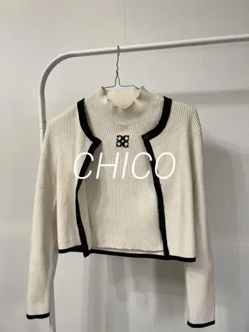 chico 아이보리 반팔 니트 가디건 세트