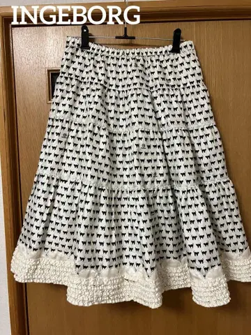 잉게보그 INGEBORG 고양이 고양이 패턴 티어드 플레어 스커트 9