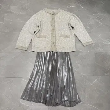 자카드 노카라 가디건 스커트 세트