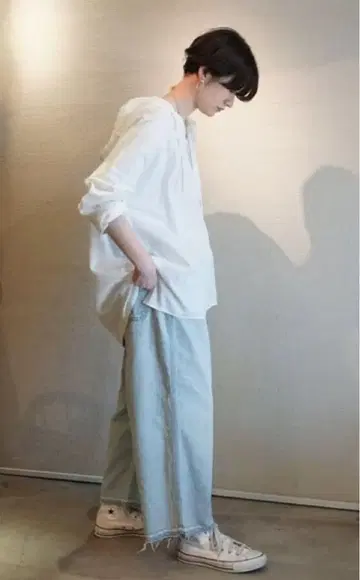 샴브레이 후드 셔츠