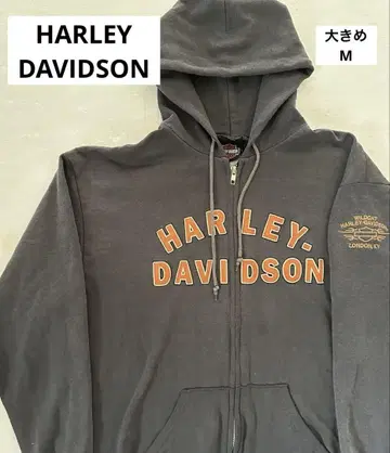 할리데이비슨 00s 지퍼 후디 아치 로고 와펜 차콜 M