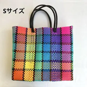 S 사이즈 컬러풀 체크 레어 패턴 메르카도 백 멕시코 핸드메이드