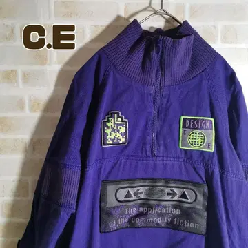 C.E 맨투맨 트레이닝복 퍼플 하프 지퍼 와펜