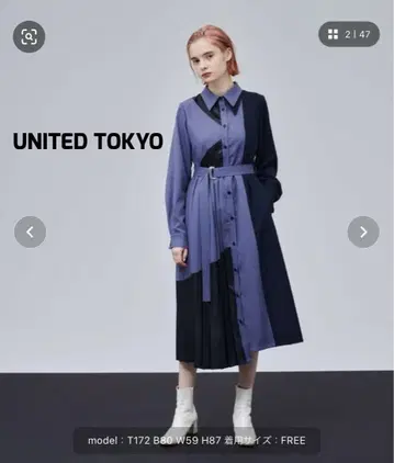 [ 새상품급 ] UNITED TOKYO 블로킹 라인 플리츠 원피스