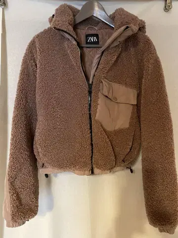 ZARA 핑크 보아 후드 부착 블루종