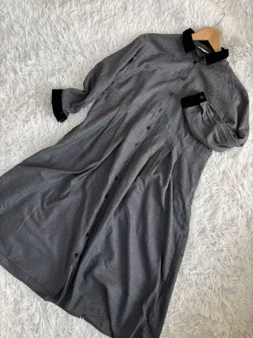 sm2rhythm 롱 원피스 벨로아 카라 부착 절개 그레이