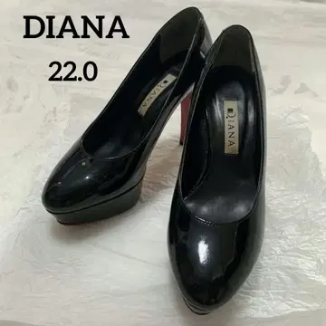 [ 미사용품 ] DIANA 다이애나 블랙 펌프스 에나멜 블랙 22 통굽