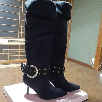 블랙 스웨이드 롱 부츠 하이힐 헤이세이 갸루..레트로