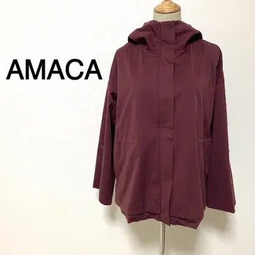 AMACA 와인 레드 컬러 후드 부착 집업 자켓