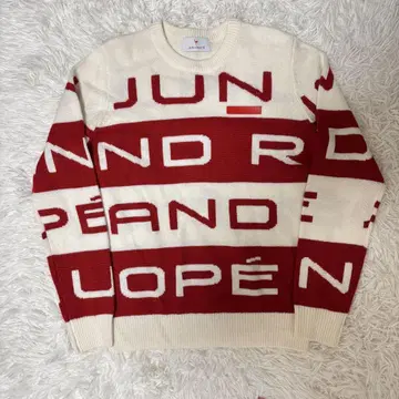 Jun&rope 니트 스웨터 보더 올 패턴 골프웨어 빨간색 화이트